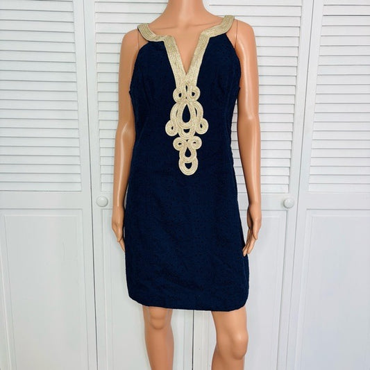 LILLY PULITZER Navy Dress with Gold Accents Size 10