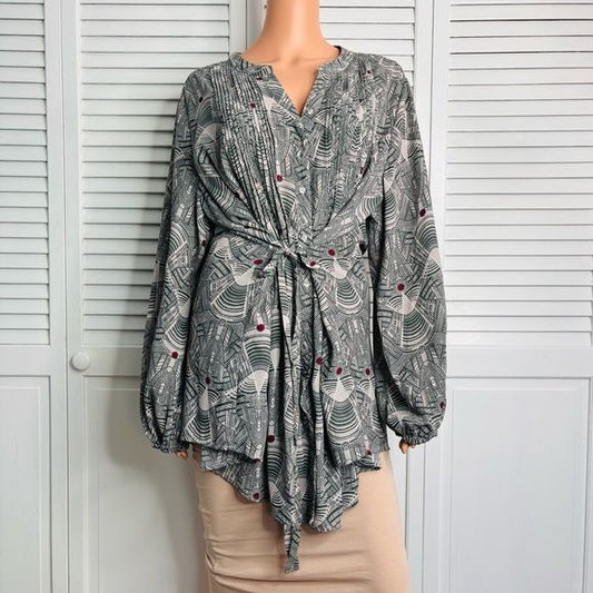 *NEW* MELISSA MCCARTHY Seven Gray Geometric Print Tunic Blouse Size 2X