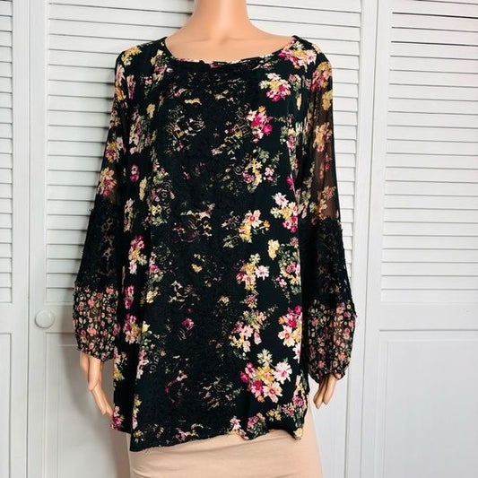 *NEW* KAREN KANE Cherry Blossom Contrast Lace Panel Top Size 1X