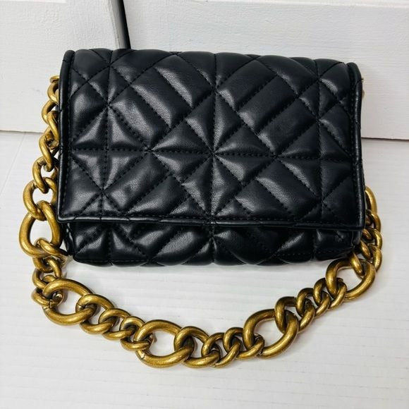 ZARA Black Faux Leather Quilted Chunky Chain Strap Shoulder Bag