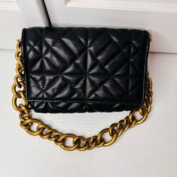 ZARA Black Faux Leather Quilted Chunky Chain Strap Shoulder Bag