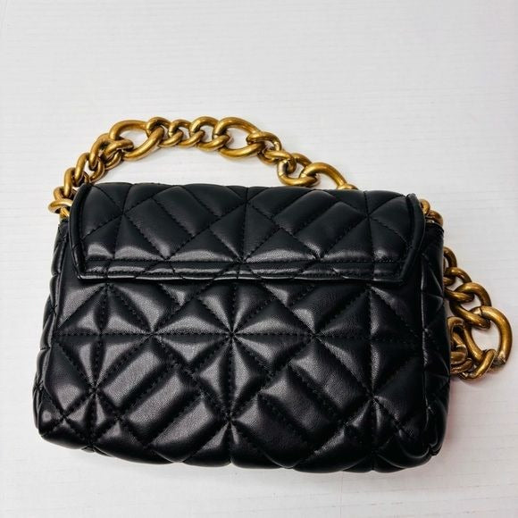 ZARA Black Faux Leather Quilted Chunky Chain Strap Shoulder Bag