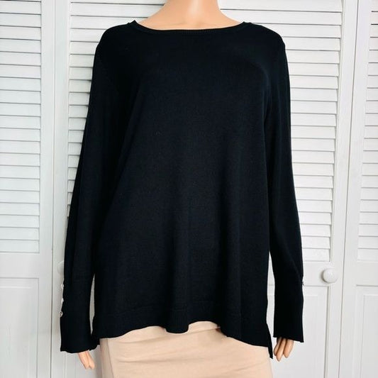 RETROLOGY Black Boat Neck Black Button Cuff Sweater Size Large