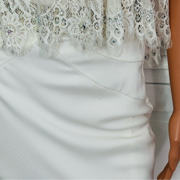 TONY BOWLS Tamia White Lace Overlay 2 Piece Gown Size 2