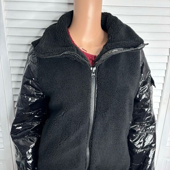 BUDDY LOVE Black Brody Sherpa Jacket With Patent Sleeves Size Small