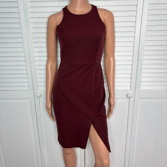 BANANA REPUBLIC Wine Red Sleeveless Sheath Dress with Asymmetrical Slit Size 2P