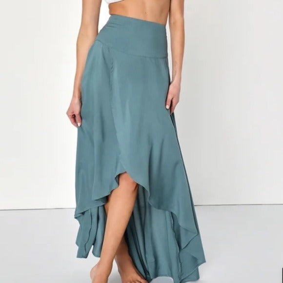 O’NEILL Ambrosio Dark Sage Green High-Low Maxi Skirt Size Large