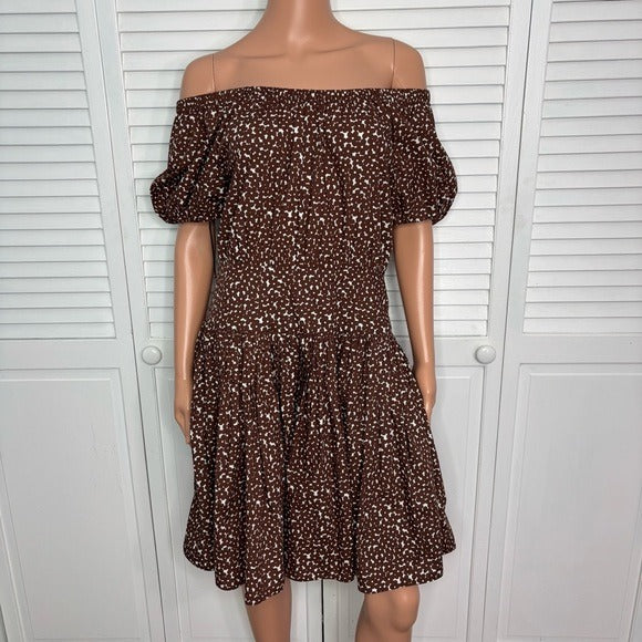 J. CREW Drop-waist Cotton Poplin Mini Dress In Mocha Floral Size 8