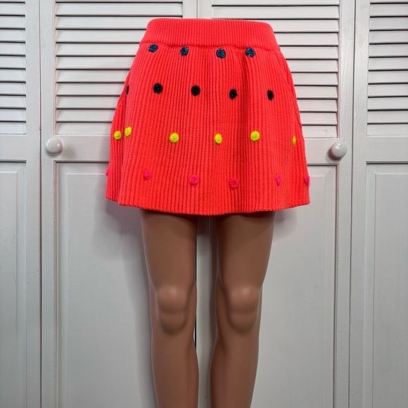 *New* MONKEE’S Vibrant Orange Polka Dot Acrylic Knit Skater Skirt Size Small