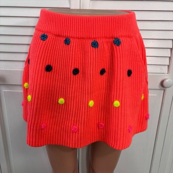 *New* MONKEE’S Vibrant Orange Polka Dot Acrylic Knit Skater Skirt Size Small