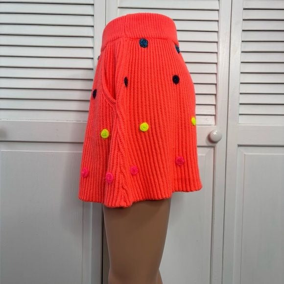 *New* MONKEE’S Vibrant Orange Polka Dot Acrylic Knit Skater Skirt Size Small