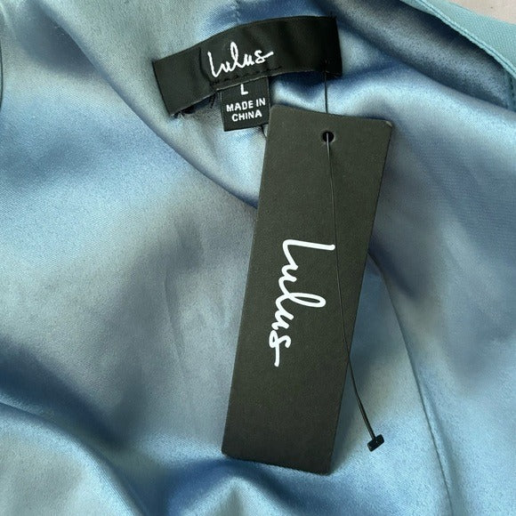 New LULUS Easy Listening Slate Blue Cold-Shoulder Wrap Maxi Dress Size Large