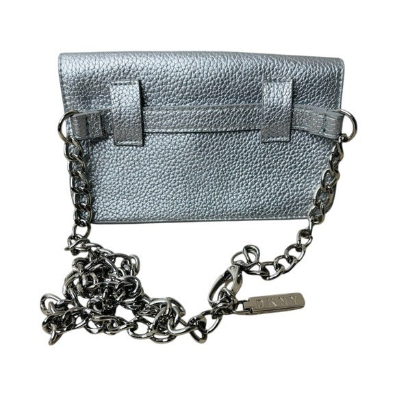 DKNY Metallic Silver Mini Flap Crossbody Bag
