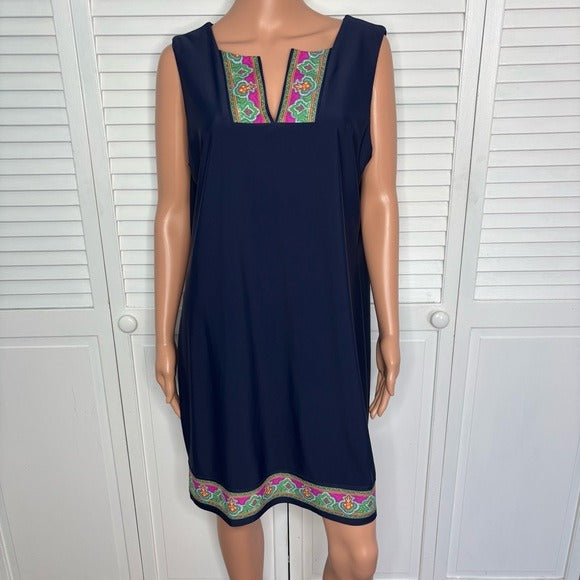 JUDE CONNALLY Navy Sleeveless Dress with Embroidered Trim Size XL