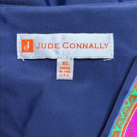 JUDE CONNALLY Navy Sleeveless Dress with Embroidered Trim Size XL