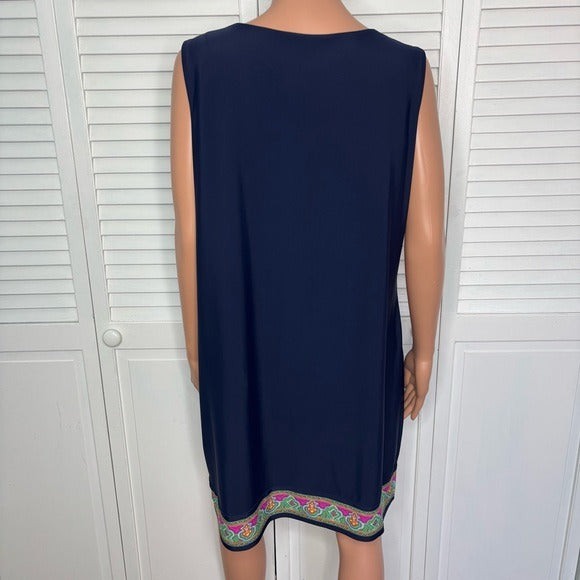 JUDE CONNALLY Navy Sleeveless Dress with Embroidered Trim Size XL