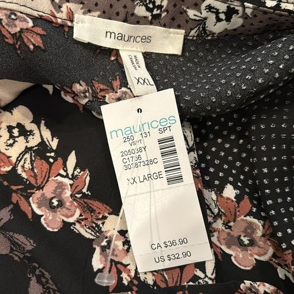 *NEW* MAURICES Black Floral V-Neck Blouse Size XXL