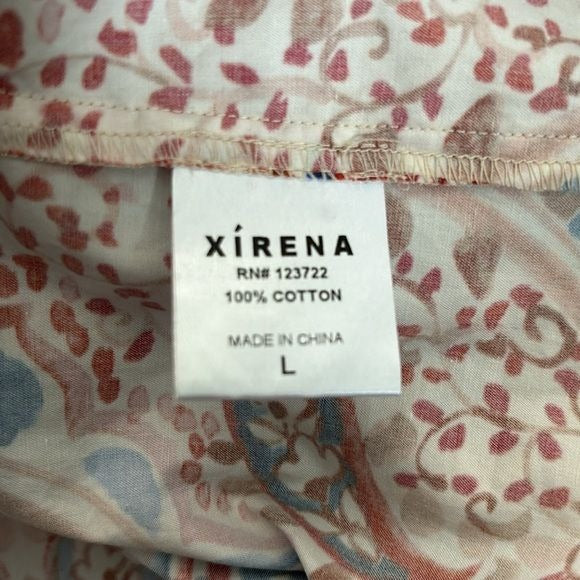 XIRENA Jules Terra Mosaic Print Cotton Puff Sleeve Blouse Size Large