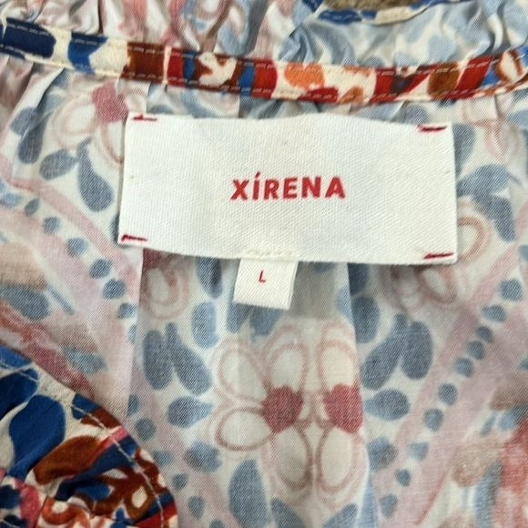 XIRENA Jules Terra Mosaic Print Cotton Puff Sleeve Blouse Size Large