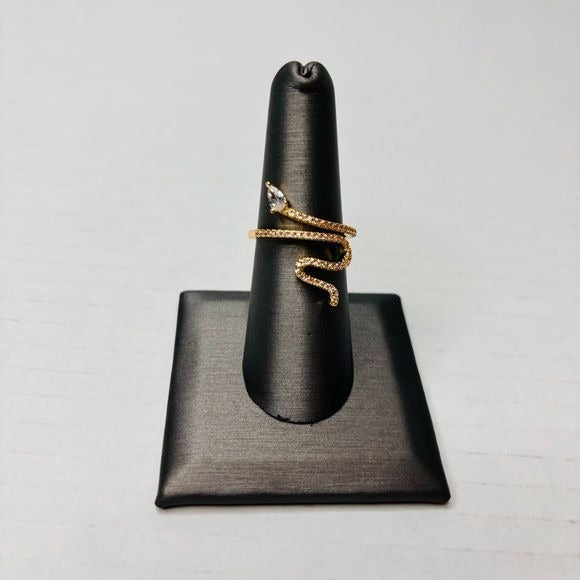 NEW ADORNIA 14K Gold Plated Swarovski Crystal Accented Winding Snake Ring Size 7