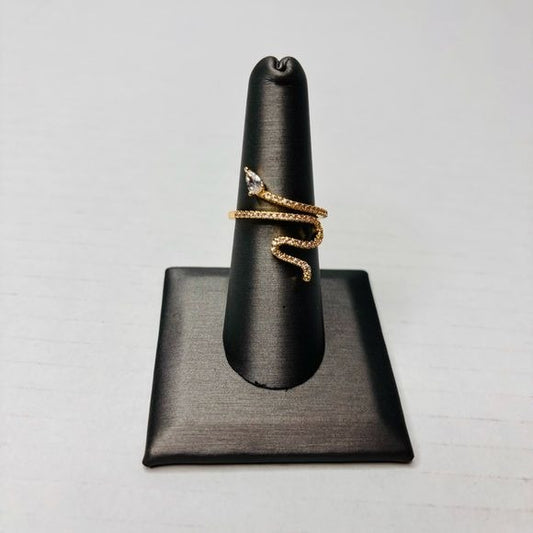 NEW ADORNIA 14K Gold Plated Swarovski Crystal Accented Winding Snake Ring Size 7