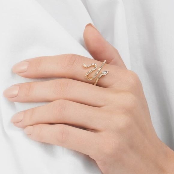 NEW ADORNIA 14K Gold Plated Swarovski Crystal Accented Winding Snake Ring Size 7