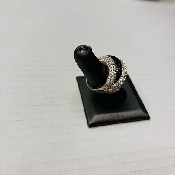 SWAROVSKI Appolon Black and Clear Rhinestone Cocktail Ring Size 8