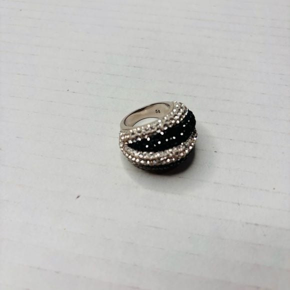 SWAROVSKI Appolon Black and Clear Rhinestone Cocktail Ring Size 8