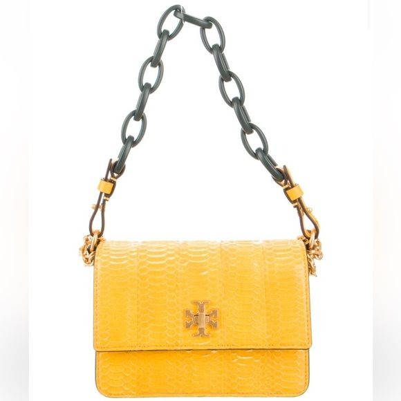 TORY BURCH Yellow Snakeskin Kira Mini Bag