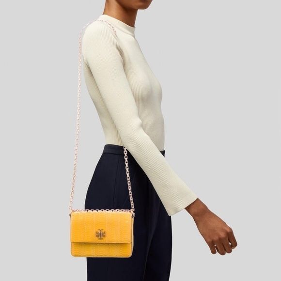 TORY BURCH Yellow Snakeskin Kira Mini Bag