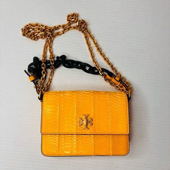 TORY BURCH Yellow Snakeskin Kira Mini Bag