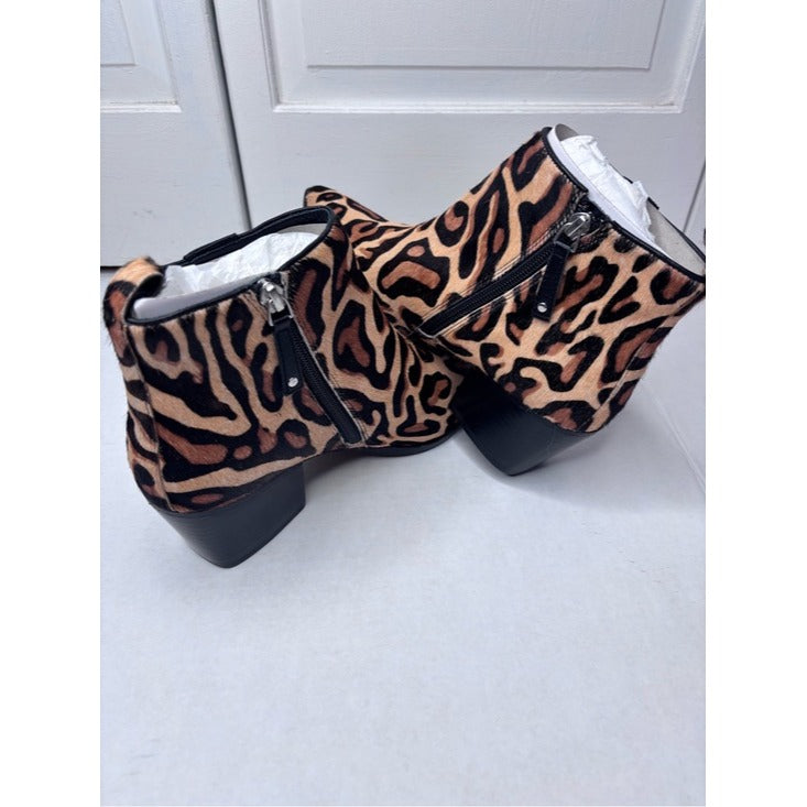 New LINEA PAOLO Sevilla II Leopard Print Calf Hair Booties Size 7.5