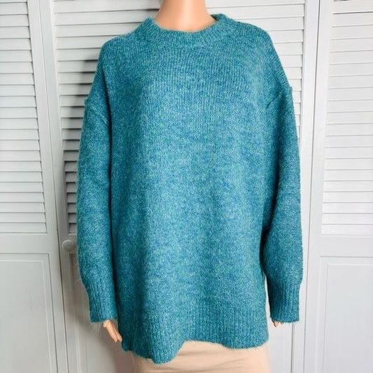 *NEW* TOPSHOP Teal Longline Exposed Seam Fluffy Sweater Size Small