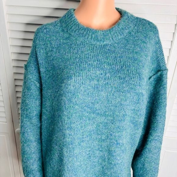 *NEW* TOPSHOP Teal Longline Exposed Seam Fluffy Sweater Size Small