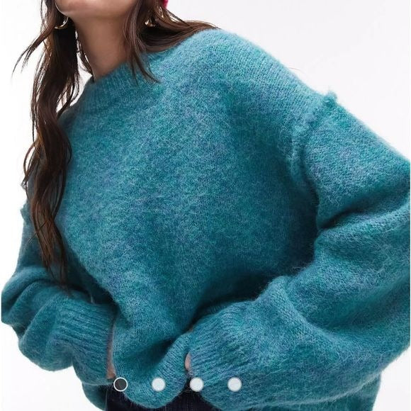 *NEW* TOPSHOP Teal Longline Exposed Seam Fluffy Sweater Size Small