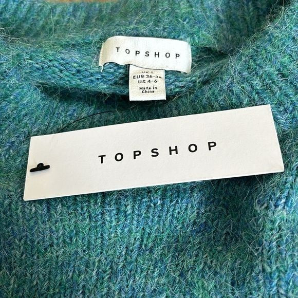 *NEW* TOPSHOP Teal Longline Exposed Seam Fluffy Sweater Size Small