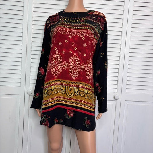 CAROLE LITTLE Vintage Long Sleeve Abstract Print Mini Dress Size 4