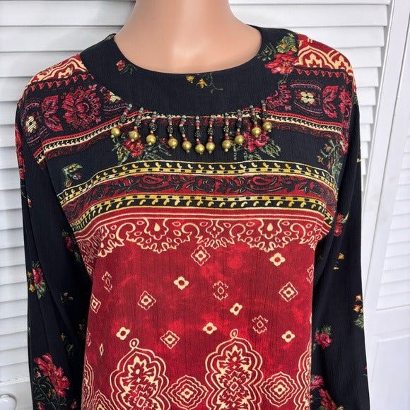 CAROLE LITTLE Vintage Long Sleeve Abstract Print Mini Dress Size 4