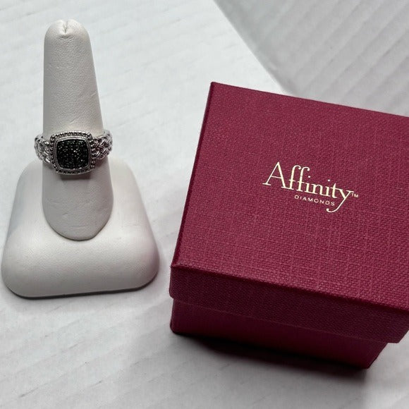 AFFINITY Vintage 925 Sterling Silver Pave Green Diamond Ring Size 8