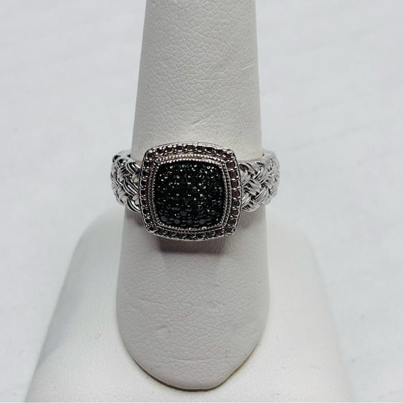 AFFINITY Vintage 925 Sterling Silver Pave Green Diamond Ring Size 8