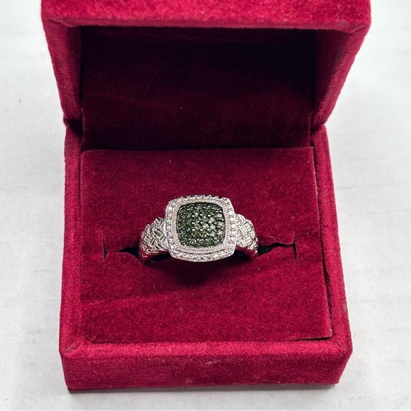 AFFINITY Vintage 925 Sterling Silver Pave Green Diamond Ring Size 8