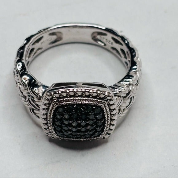 AFFINITY Vintage 925 Sterling Silver Pave Green Diamond Ring Size 8