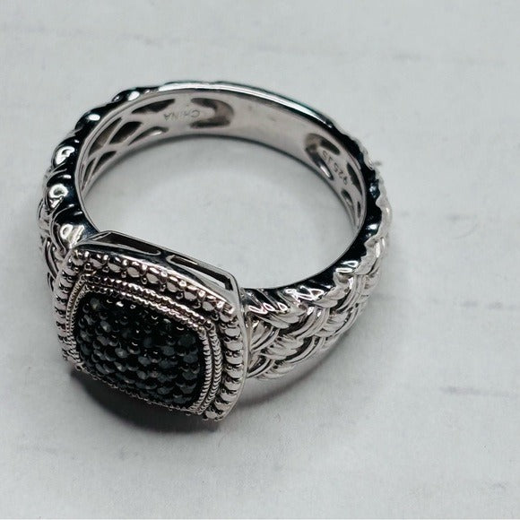 AFFINITY Vintage 925 Sterling Silver Pave Green Diamond Ring Size 8
