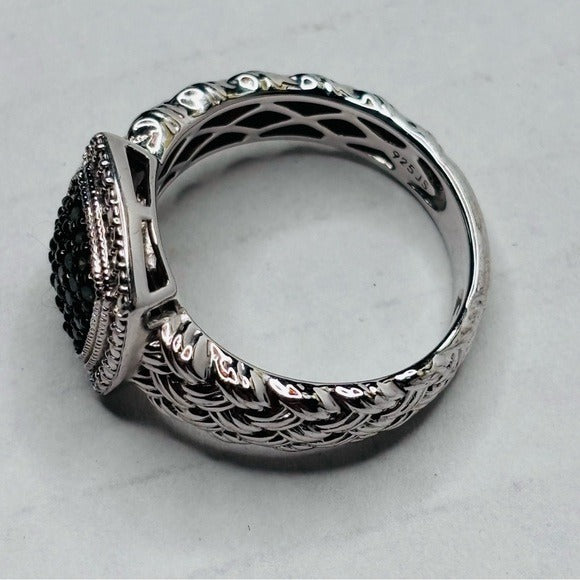 AFFINITY Vintage 925 Sterling Silver Pave Green Diamond Ring Size 8