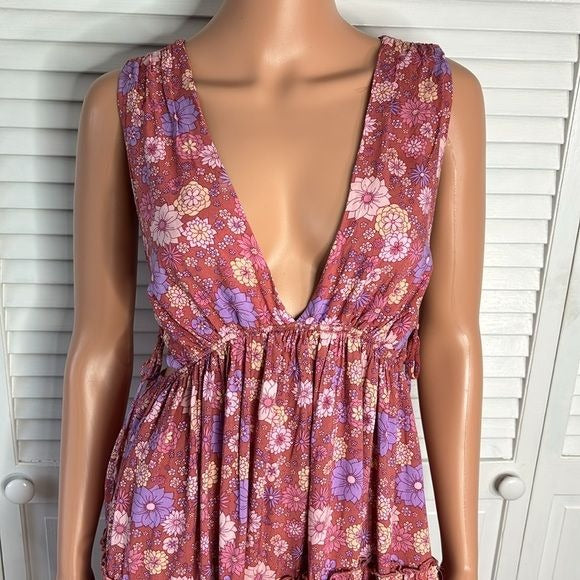 THALASSA Pink Floral V-Neck Sleeveless Dress Size Medium