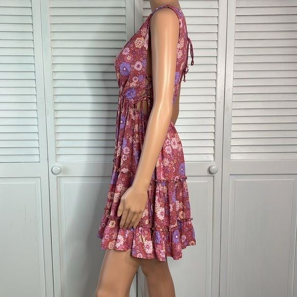 THALASSA Pink Floral V-Neck Sleeveless Dress Size Medium