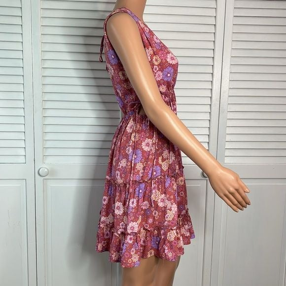 THALASSA Pink Floral V-Neck Sleeveless Dress Size Medium