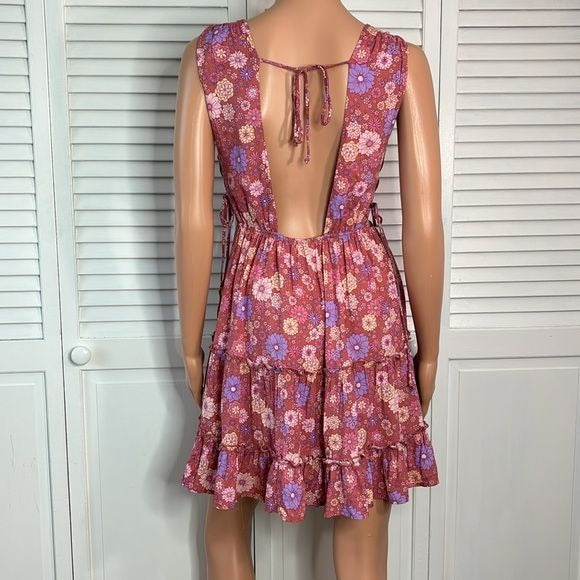 THALASSA Pink Floral V-Neck Sleeveless Dress Size Medium