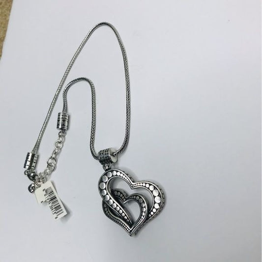 *NEW* BRIGHTON Silver Double Heart Layered Pendant Necklace