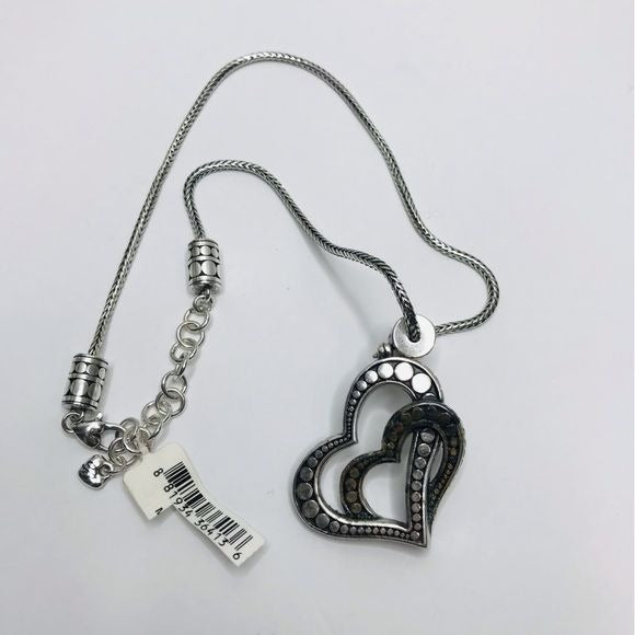 *NEW* BRIGHTON Silver Double Heart Layered Pendant Necklace